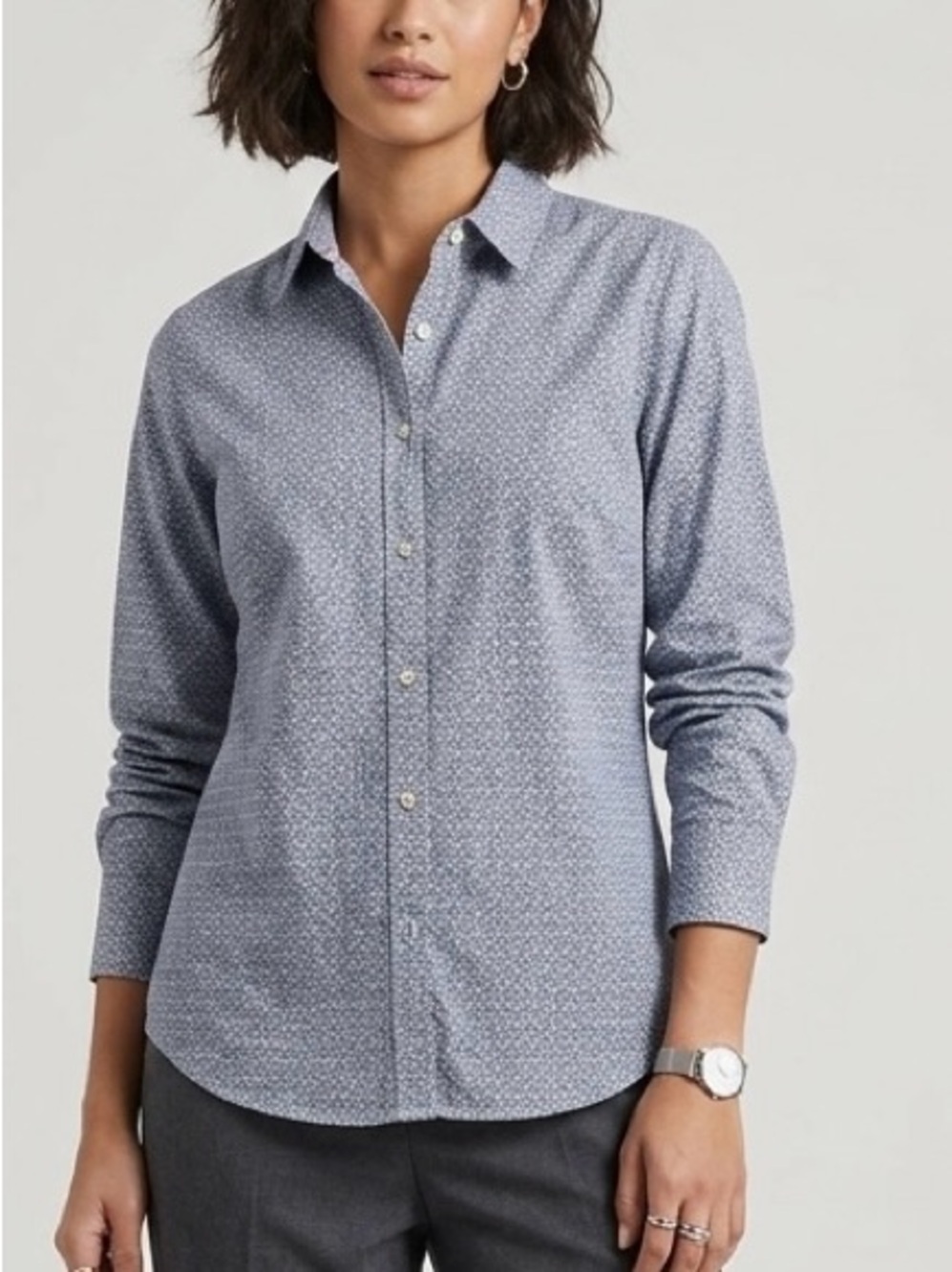 Banana Republic Light Blue Anchor Micro-Print Button-Down Shirt